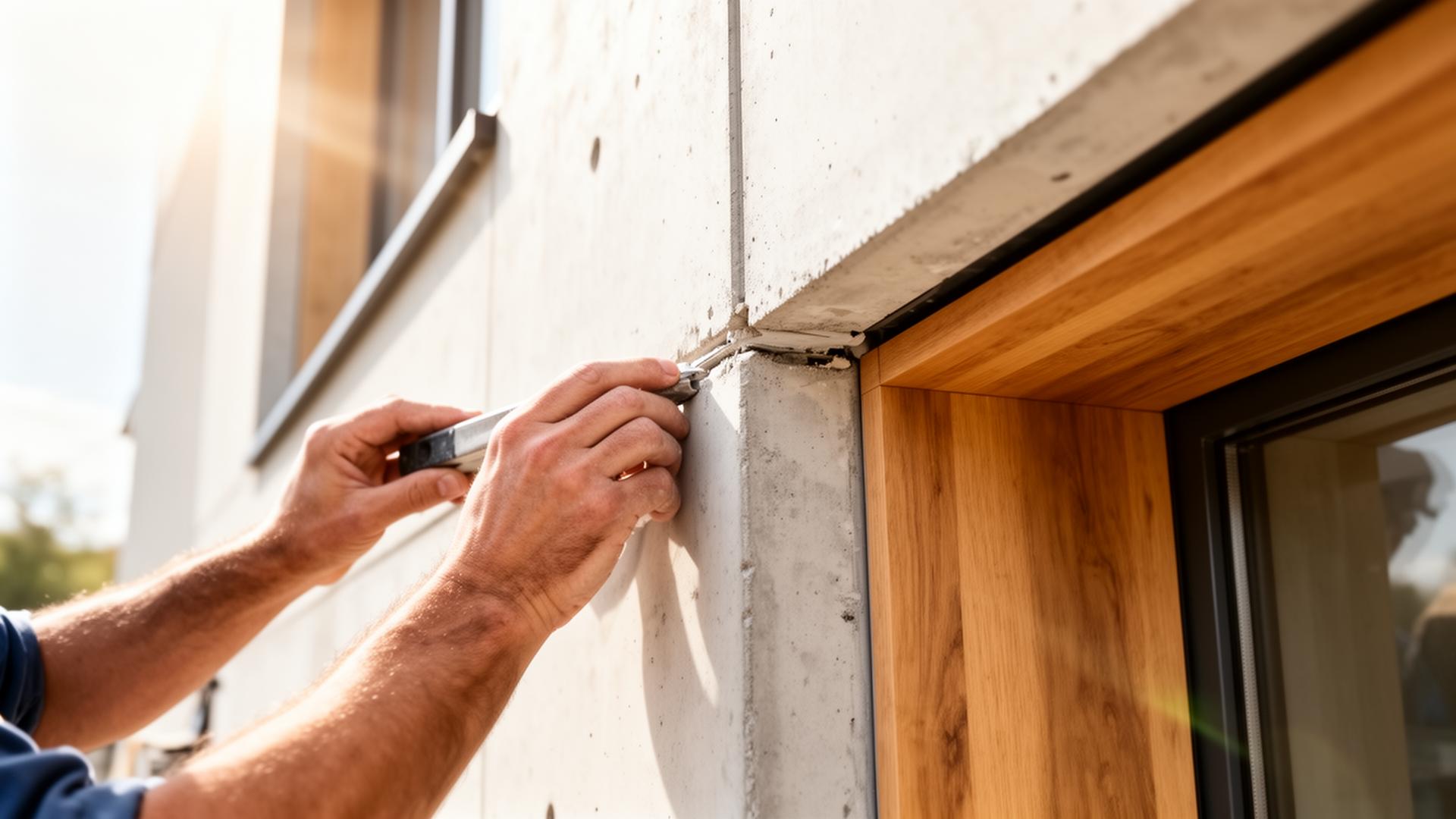 Handwerkliche Detailarbeit an einer Fassade — Sanierung HAK Bau
